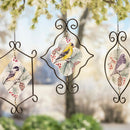 Glass Wind spinner Hanging Decor, Chickadees & Pinecones, Asst of 3,8hdg031