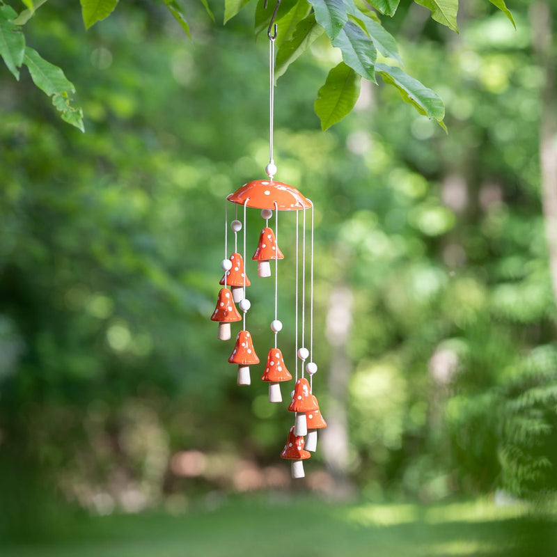 Garden of Wonder Outdoor Hanging Décor, Ceramic Red Mushroom
