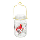 Glass Handpainted Cardinal and Pinecones LED Mason Jar