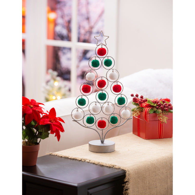 LED 16" Metal Tree with Pom Pom Ornaments Table Decor