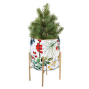 VivaStyle Planter, Printed Metal Planter with Legs, Festive Foliage, 18.7"H