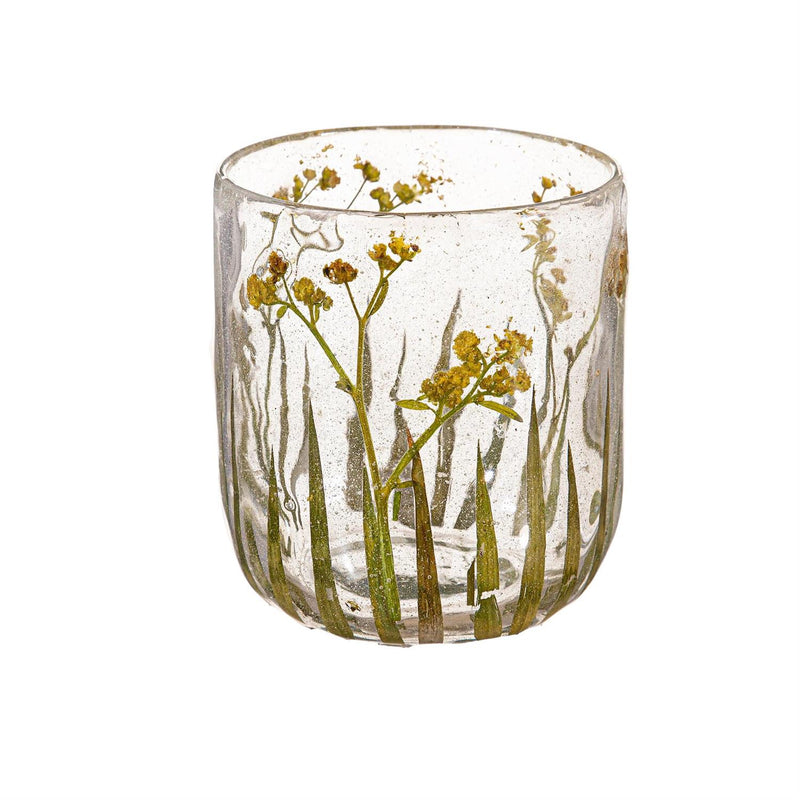 Dried Floral Mini Glass Planter, 4"H