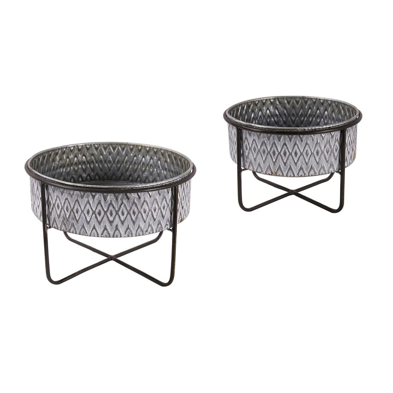 Embossed Metal Planters, Set of 2
