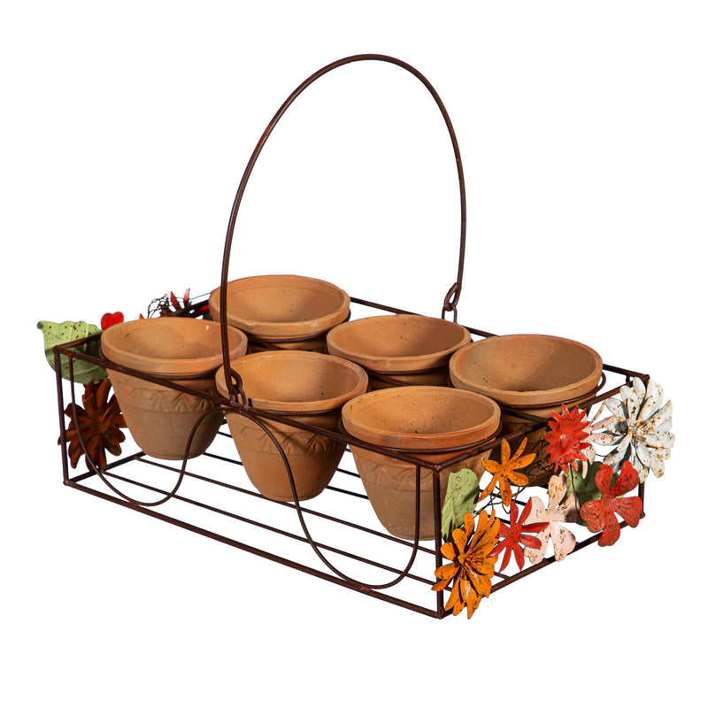 What She Shed Planters, Metal Stand with Terracotta Planters, Floral Decals