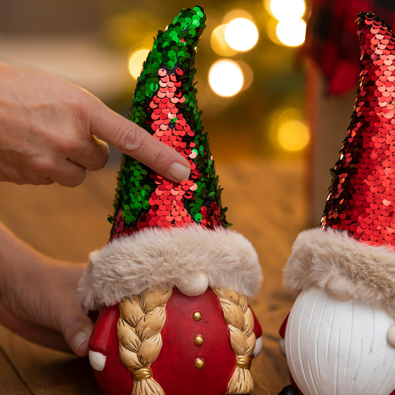 Terracotta Gnome Table Decor with Sequin Hat, 2 Asst: Boy/Girl