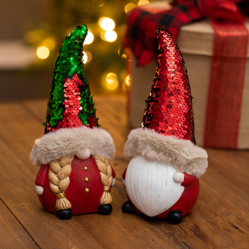Terracotta Gnome Table Decor with Sequin Hat, 2 Asst: Boy/Girl