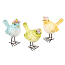 4.5" Resin Bird with Floral Bouquet Table Decor, Set of 3