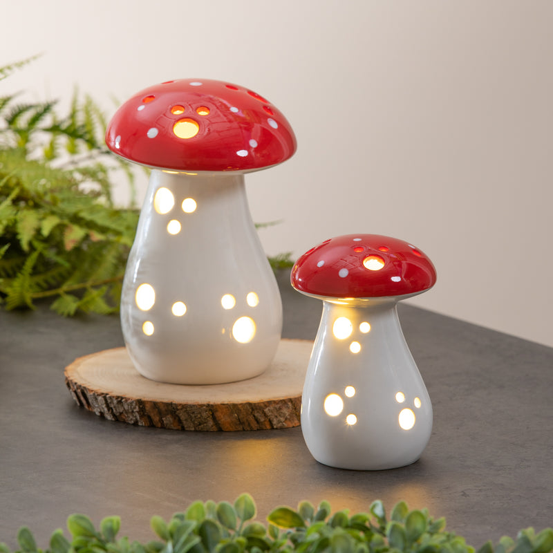 LED Ceramic Mushroom Table Decor, Set of 2