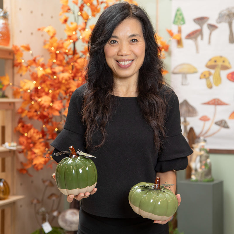 Ceramic Pumpkin with Metal Leaf Tabletop Decor Set,8tac252