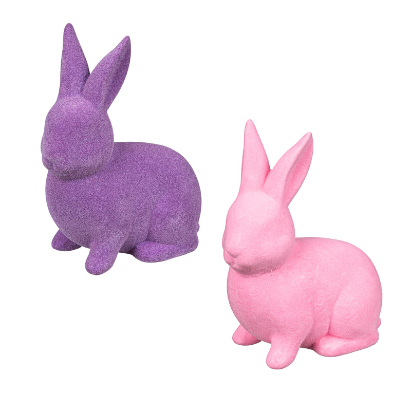Flocked Bunny Ceramic Table Decor, Asst, 6.25"