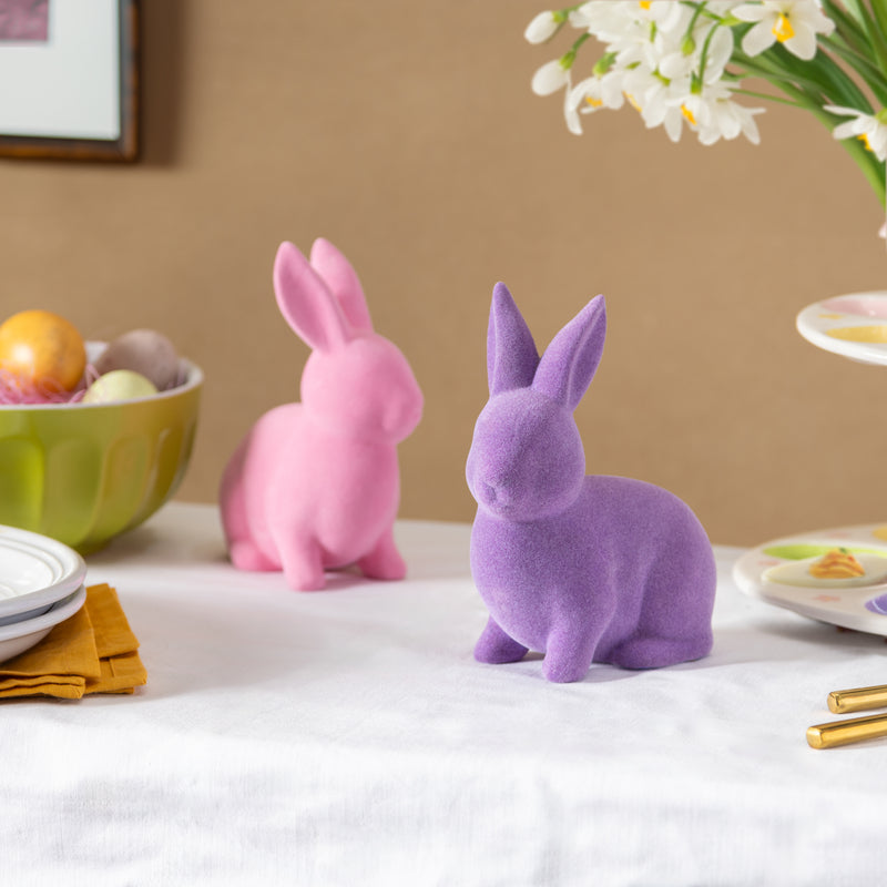 Flocked Bunny Ceramic Table Decor, Asst, 6.25"