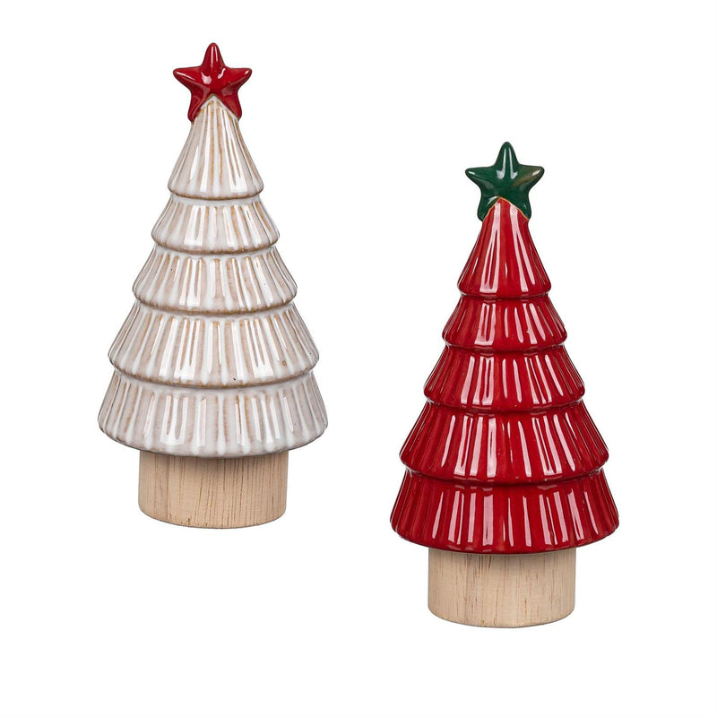 VivaStyle Table Decor, Ceramic Table Decor, Christmas Tree, 6.5"H, Asst of 2