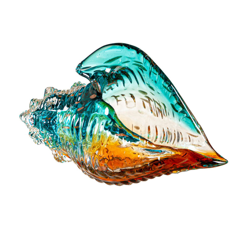 Glass Conch Shell Table Decor, Set of 2, Teal Ombre,8tag306