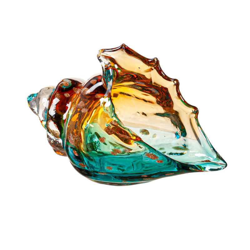 Glass Conch Shell Table Decor, Set of 2, Teal Ombre,8tag306