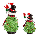 LED Ceramic Snowman with Christmas Tree Body & Cardinals Table Decor, Set of 2