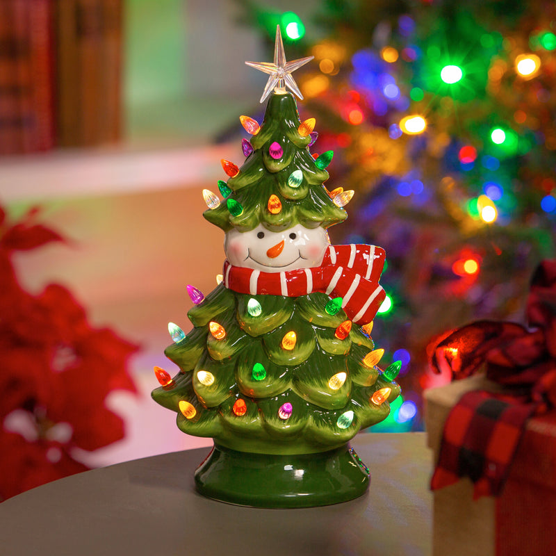14" LED Ceramic Snowman Christmas Tree Table Decor,8tal054