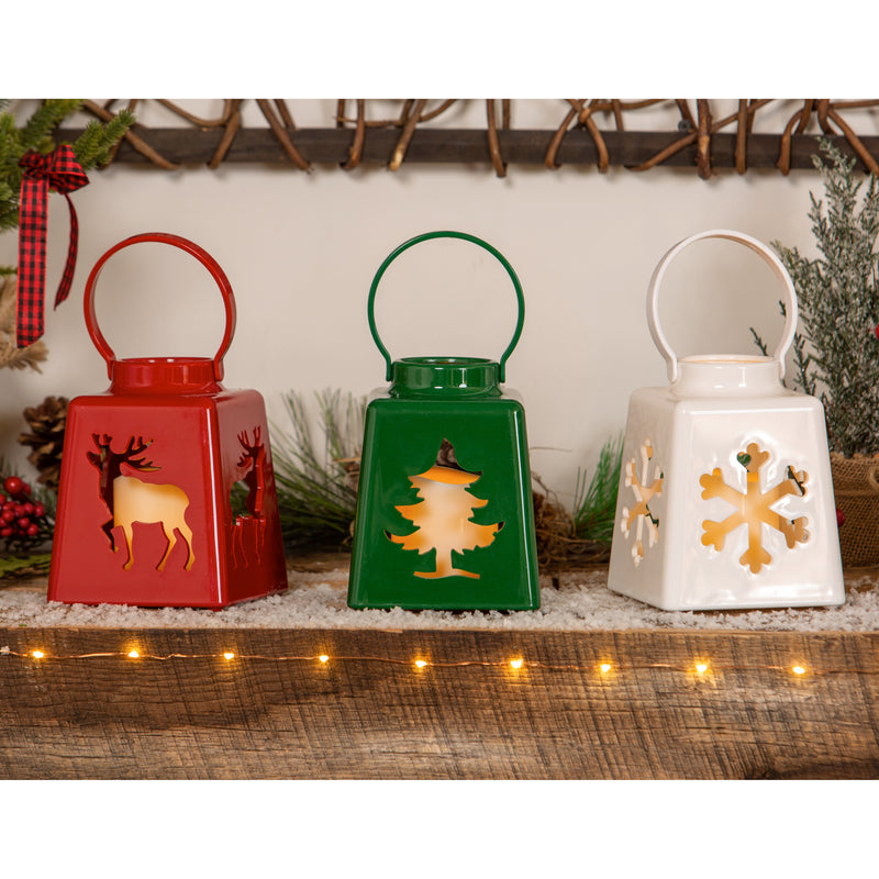 5" LED Lantern with Flickering Light Candle and Christmas Icon Cutout Table Decor, 3 Asst Designs