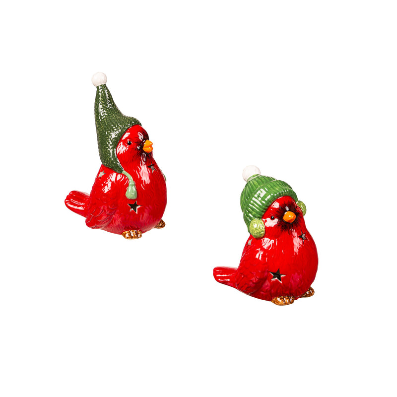 LED Ceramic Winter Cardinal with Star Cut-out Table Decor,8tal153