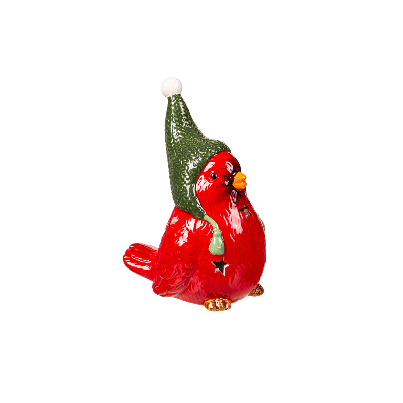 LED Ceramic Winter Cardinal with Star Cut-out Table Decor,8tal153