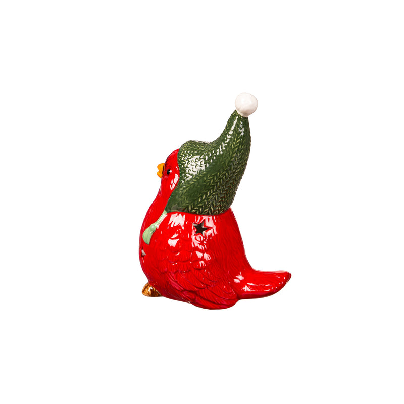 LED Ceramic Winter Cardinal with Star Cut-out Table Decor,8tal153