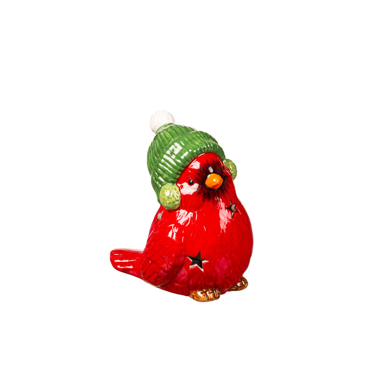 LED Ceramic Winter Cardinal with Star Cut-out Table Decor,8tal153