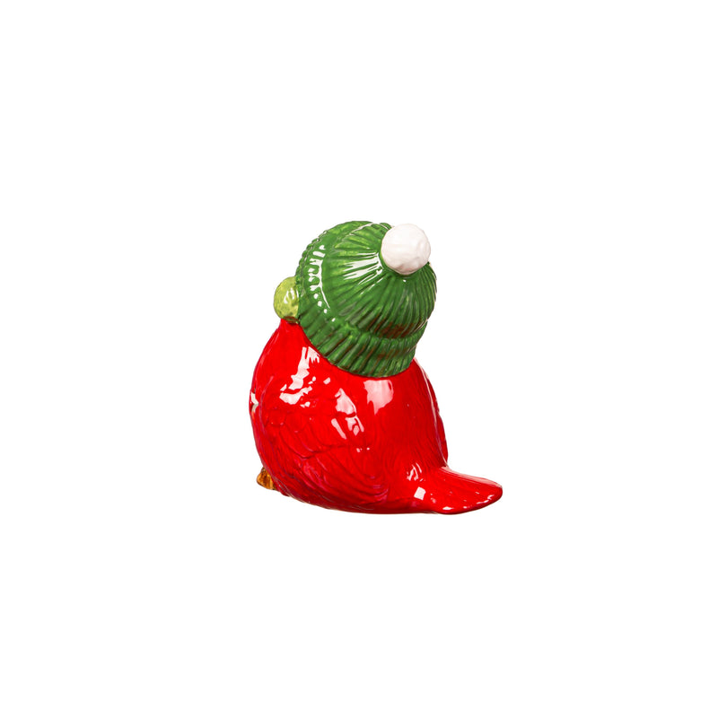 LED Ceramic Winter Cardinal with Star Cut-out Table Decor,8tal153