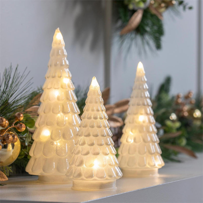 LED Glass Tree Table Decor Set, White