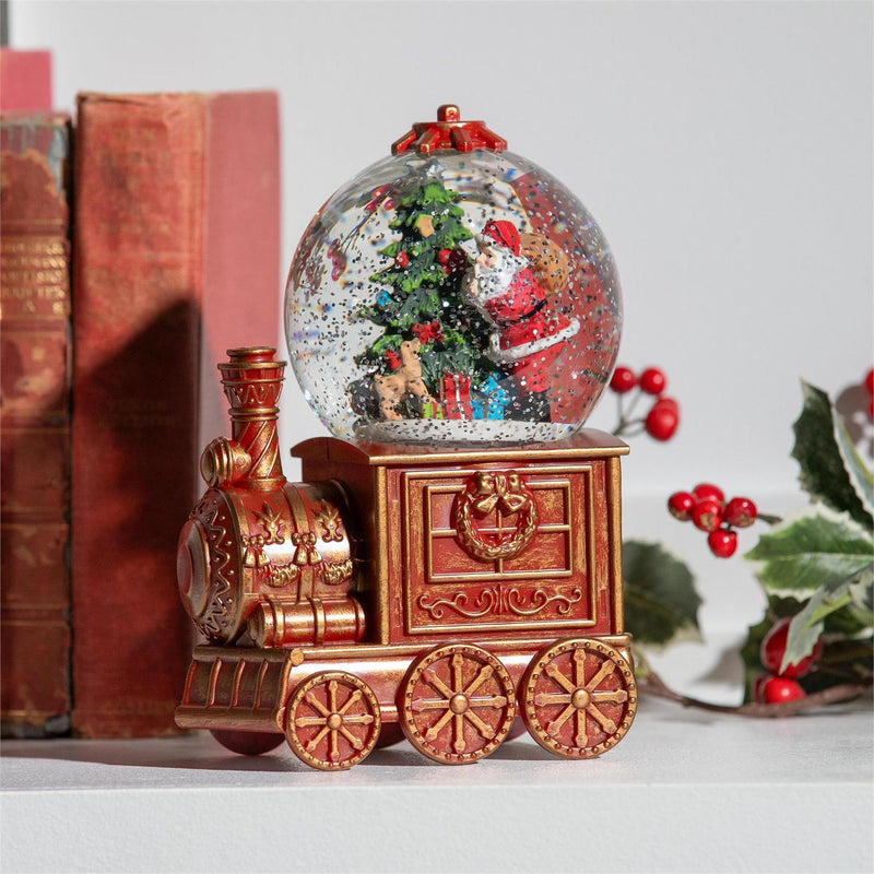 7.5" LED Train Spinning Water Lantern with Santa and tree