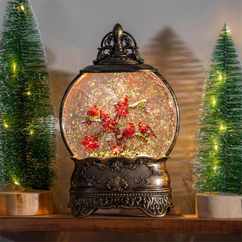 10.5" LED Antique Water Globe with Cardinals on Branches