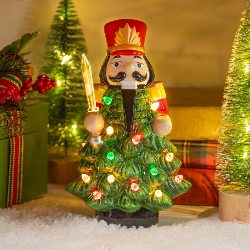 8" LED Ceramic Nutcracker Tree Table Decor,8tal224