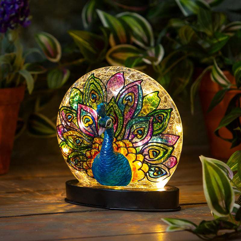 Peacock LED Glass Table Decor, 6.25"H