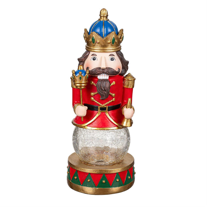 Joyful Traditions LED Table Decor Resin Nutcracker with Crackle Glass Globe, 9.25"H