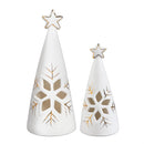 Season to Sparkle LED Table Decor Ceramic Christmas Tree with Snowflake Cut Out, Set of 2