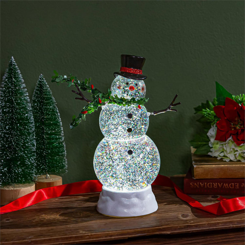 Joyful Traditions LED Table Decor Snowman with Spring Arms Plastic Water Lantern, 11.25"H