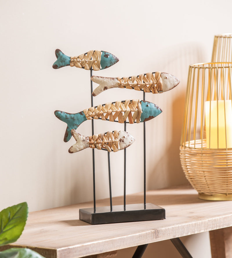 14" Metal and Wicker Fish Tabletop Décor,8tam445