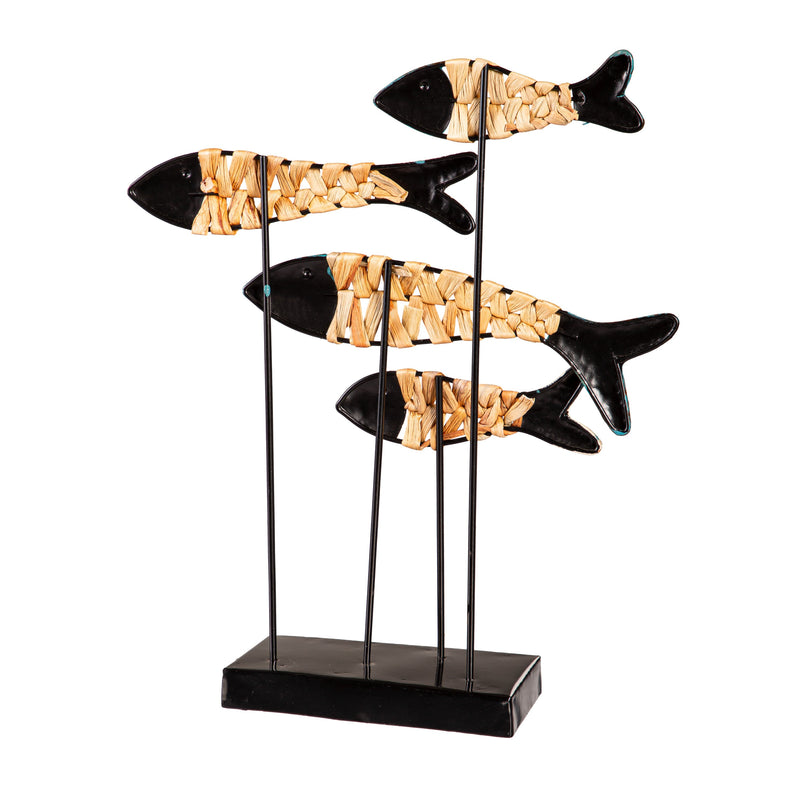 14" Metal and Wicker Fish Tabletop Décor,8tam445