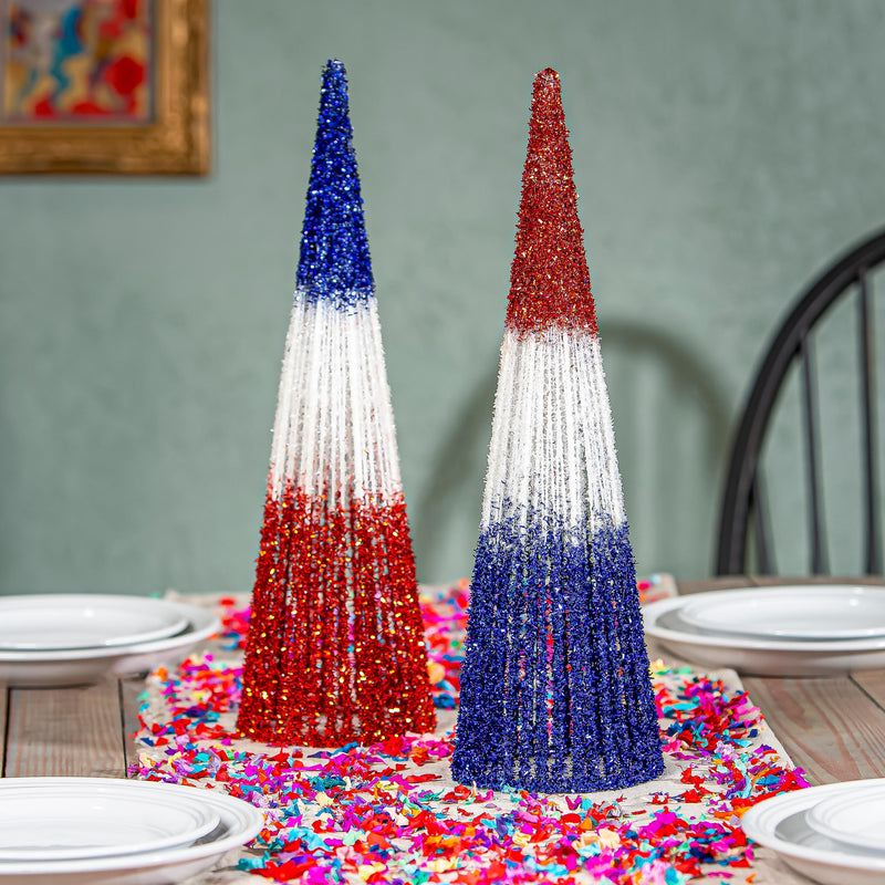 Patriotic Glitter Conical Shaped Metal Table Decor, Asst, 19"H