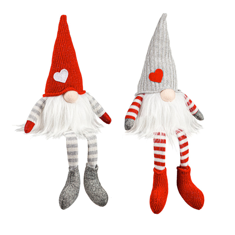 Valentine's Day LED Table Decor Fabric Gnome with Heart Embellished Hat, Asst of 2
