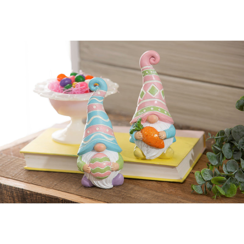 Resin Easter Gnome Table Decor, 2 Asst: Egg/Carrot