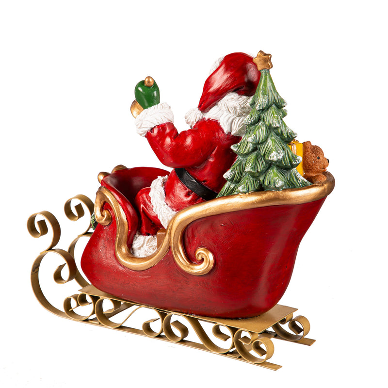 9.5" Resin and Metal Santa Claus in Sleigh Table Decor,8tar673
