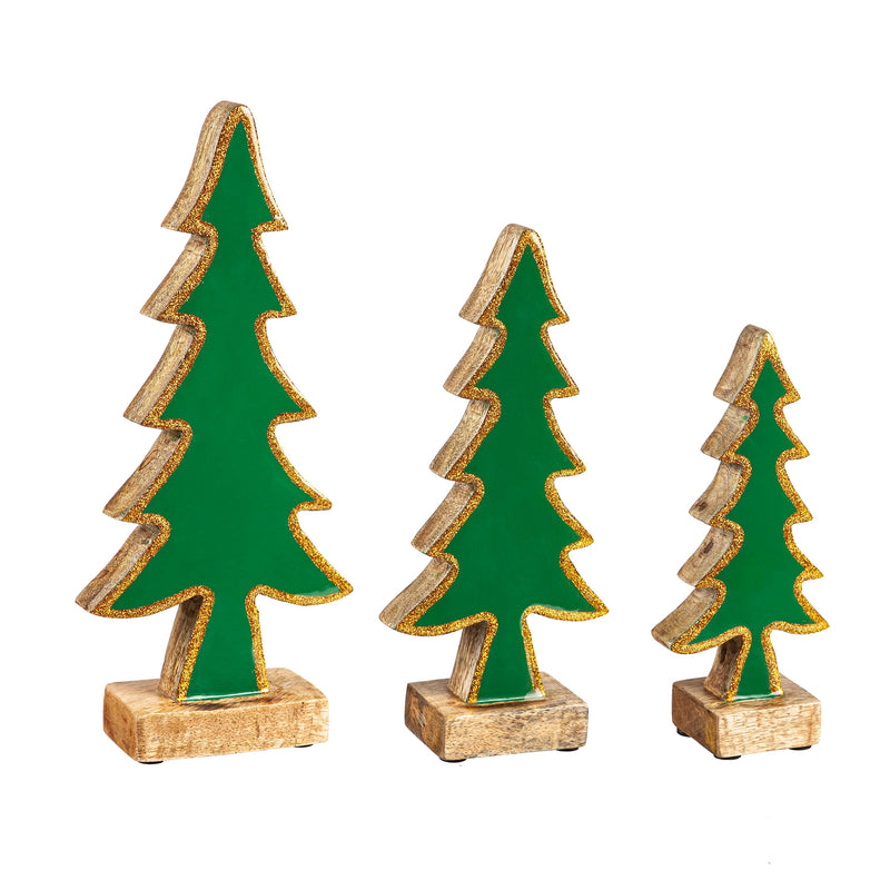 Wood and Resin Tree Table Decor, Set of 3