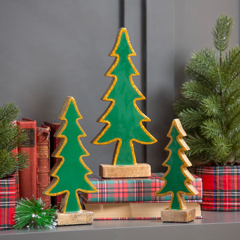 Wood and Resin Tree Table Decor, Set of 3