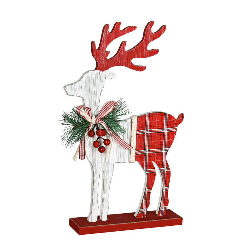 15" Wood Deer with Plaid Design and Artificial Table Decor