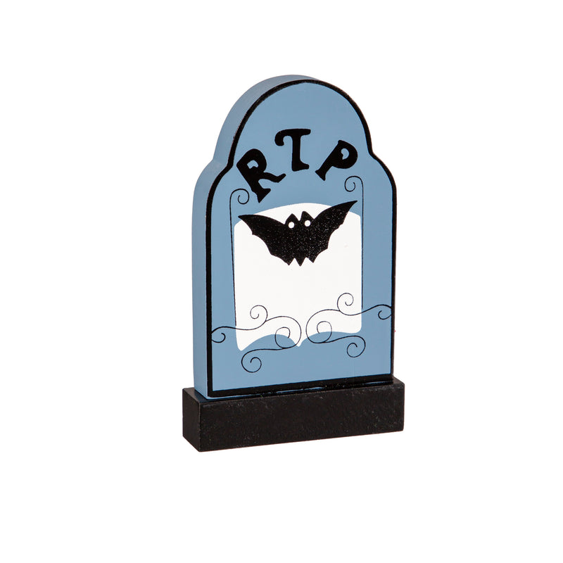 Evergreen Gifts,5.5" Wood Halloween Tabletop Decor in wood tray,11x4.3x5.45 Inches