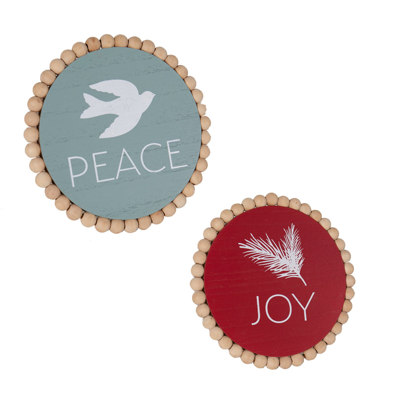 6" Round Wood Tabletop Sign with Beaded Frame Table Decor,8taw665