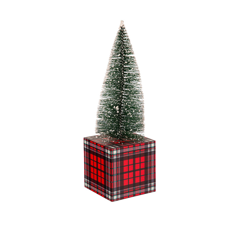 11" Bottlebrush Tree with Plaid Base Table Décor,8taw818