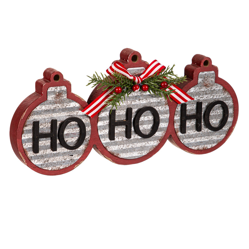 11" Wood Ornament Shaped Table Decor, "HO HO HO",8taw834