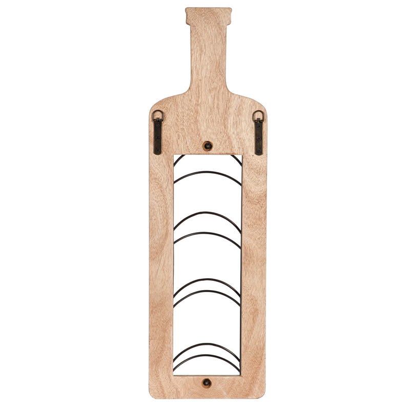 Wine Bottle Shaped Wood and Metal Wall Wine Holder