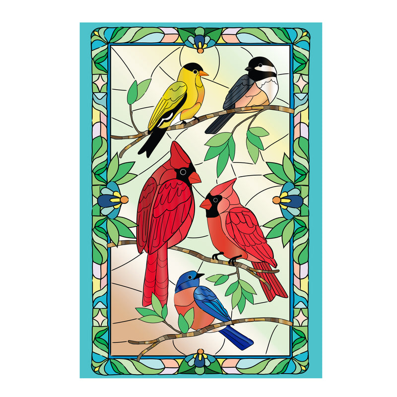 Stained Glass Songbirds Applique Garden Flag