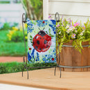 Pollinator Garden Blue Florals Ladybug Applique Garden Flag